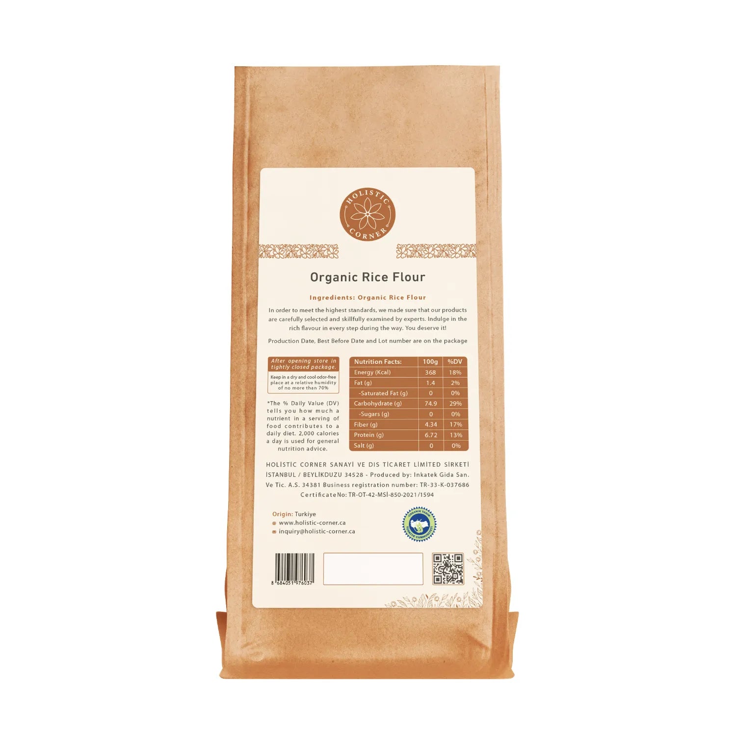 Premium quality organic rice flour, perfect for gluten-free baking and cooking.