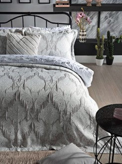 Gray bedspread set in king size, including a bed cover and two pillowcases.